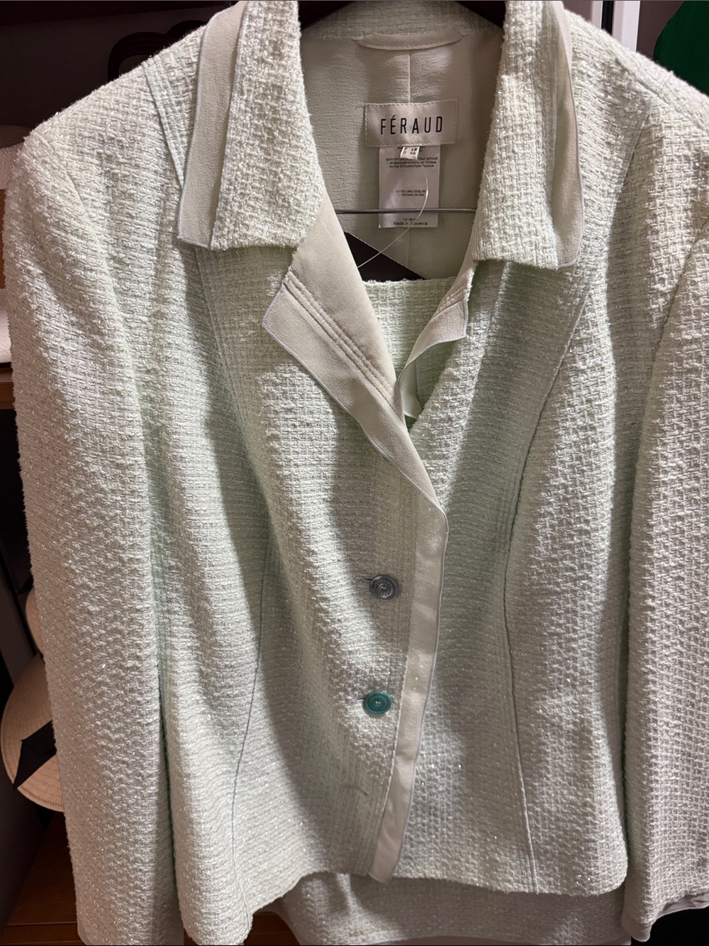 Louis Feraud Pale Mint Textured Tweed Blazer
